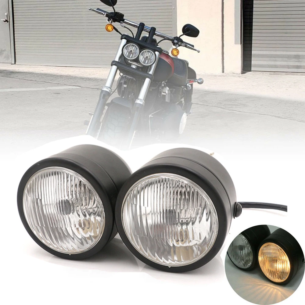 

Motorcycle Twin Front Headlight Head lamp For CG125 GN125 Harley Davidson Dual Sport Chopper Bobber Softail Bad Boy