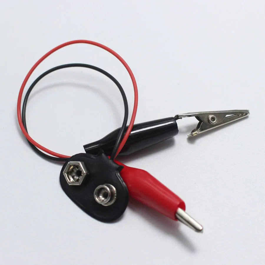 1pcs 9V battery button to alligator clips / 9V battery measurement test leads / battery button cable 15cm