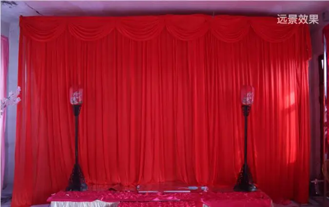 2024 China Factory Price Red Wedding with Swags Drape Wedding Backdrops Curtain 20ft (w) x 10ft (h) for Wedding Party Decoration