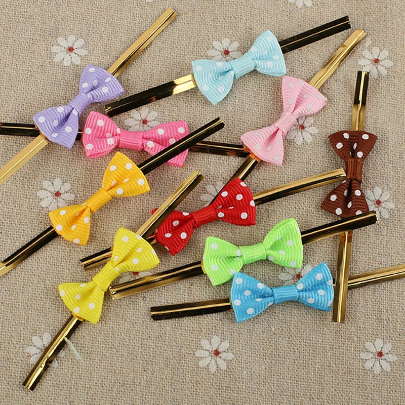 100Pcs Bowknot Metallic Twist Wire Ties Candy Lollipop Wrapping Baking Cello Gift Bags Sealing Binding Wire Wedding Party Decor