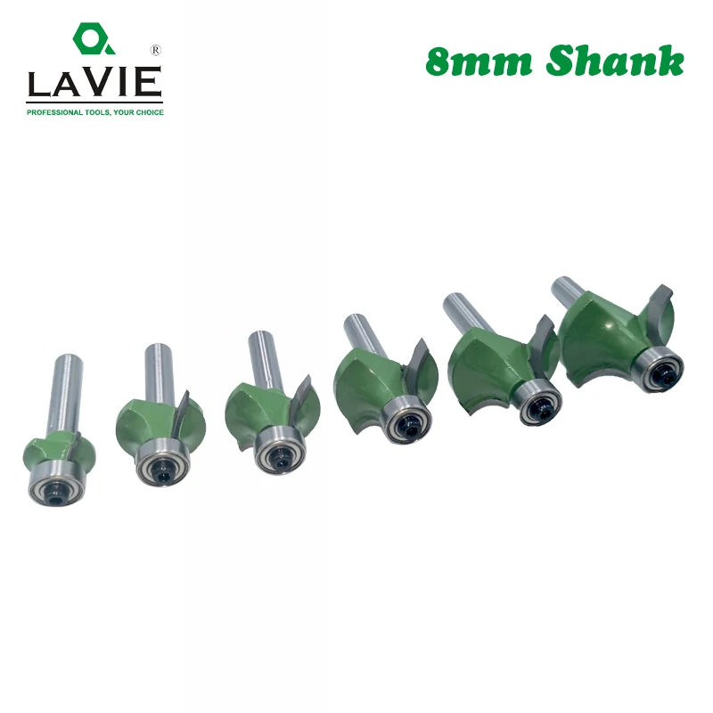 LAVIE 3pcs 8mm Corner Round Over Router Bit With Bearing 1/2\