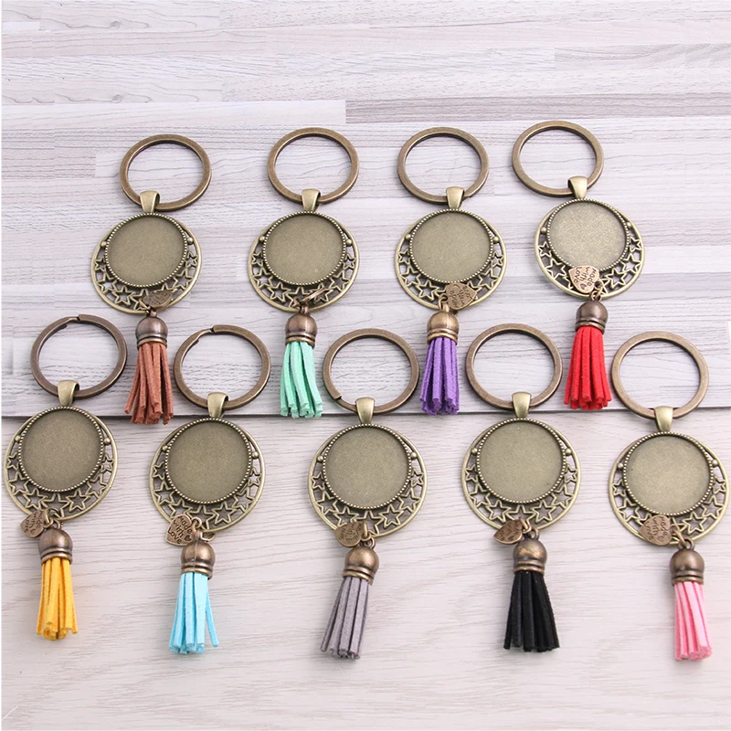 SWEET BELL 5pcs 9 colori nappe in metallo portachiavi catena fillegree star Fit round 25mm Cabochon Logo ciondolo gioielli fai da te D6455