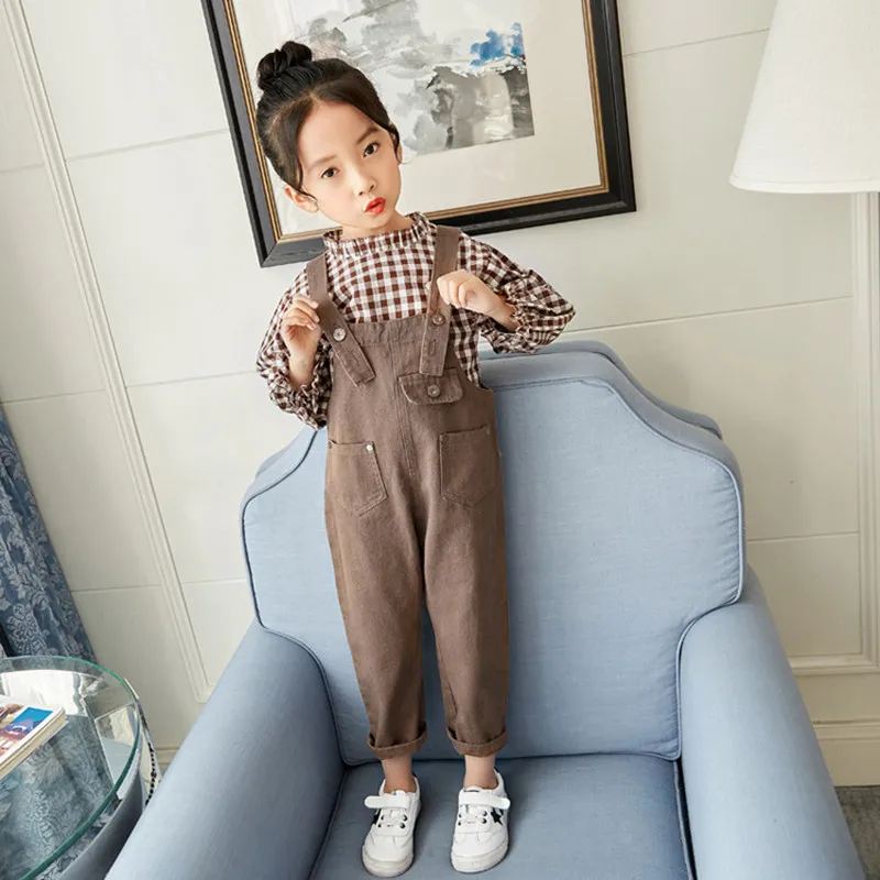 

Baby Girl Fashion Clothing Set 2023 Spring Autumn Cotton Long Sleeve Plaid Shirt+Overall Pant Casual Girls Outfits For 2-8Years