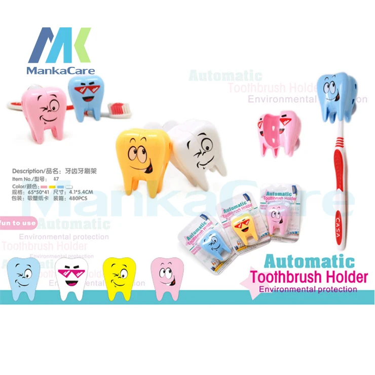 

4 Pcs Smiling Tooth shape toothbrush holder 4 COLORS Bathroom Sets Suction Hooks Tooth Brush container dental gift Free shipping