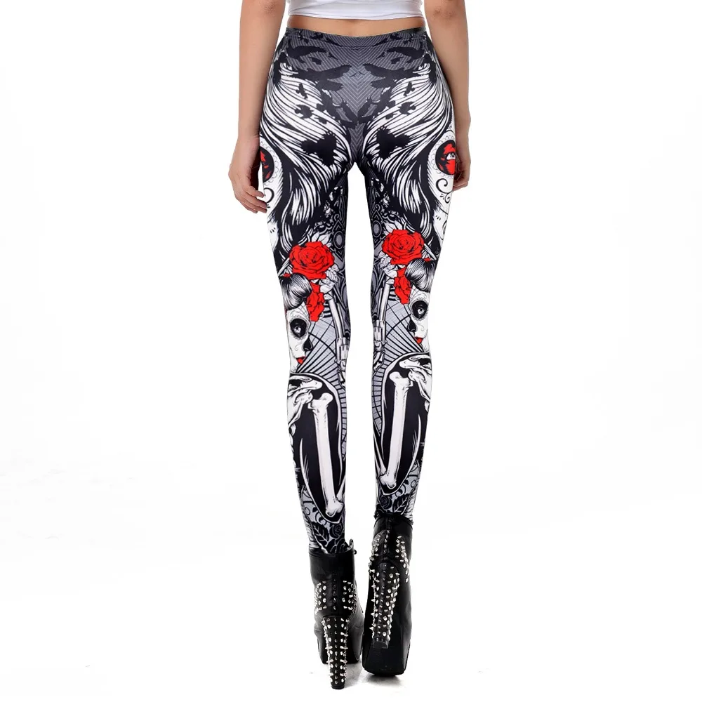 [You\'re My Secret]New Fitness Legging Horror Skull Printed Leggings For Women Rose Strengh Trousers Halloween Party Wear