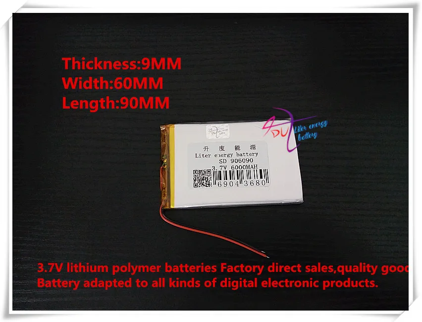 3.7V 6000mAH 906090 polymer lithium ion battery / Li-ion battery for tablet pc,power bank,E BOOK;