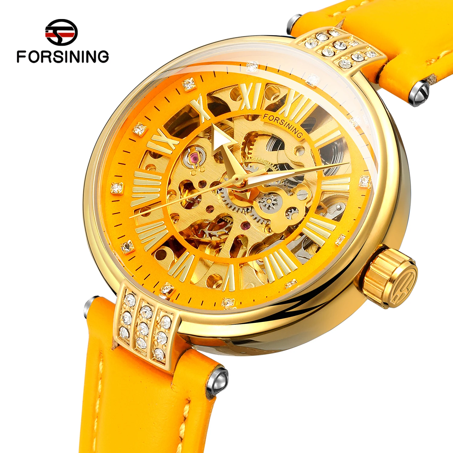 2019 Fashion Forsining Top Brand Lady Diamond Automatic Women Watch Montre Femme Gold Skeleton Relogio Feminino Brand Star Clock