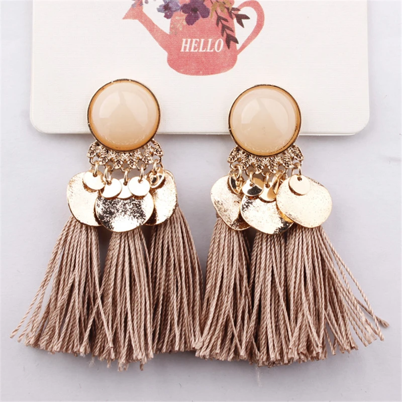 2018 New Ethnic Sector Bohemia Black Red Rope Fringe Tassel Earrings Long Drop Dangle Big Earrings Fashion Earrings for Women