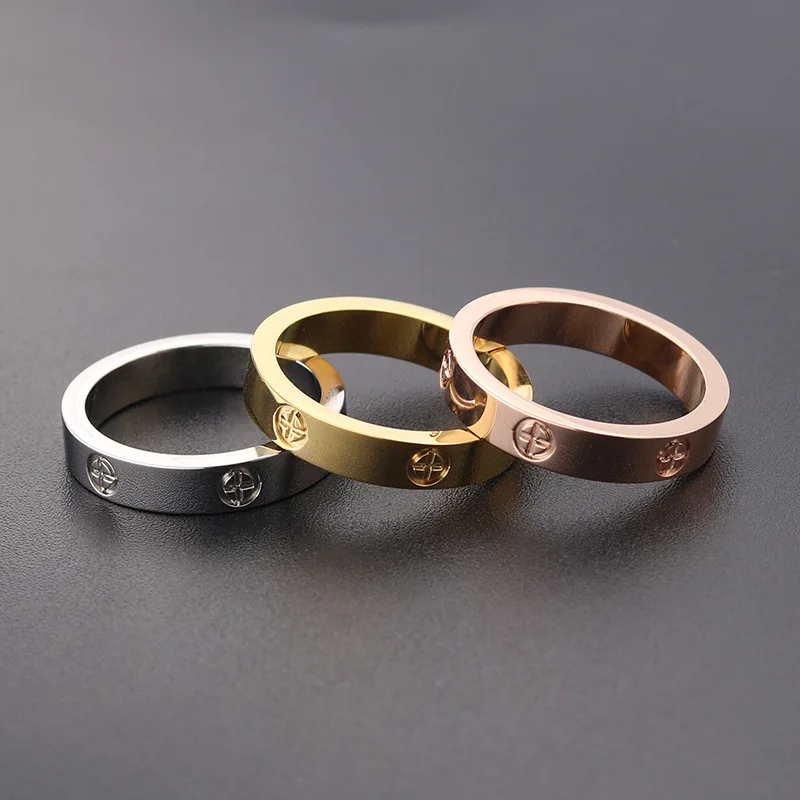 Fashion Stainless Steel Men Ring With Stone Zircon 4/6mm Rings For Men Couple In Wedding With Cross