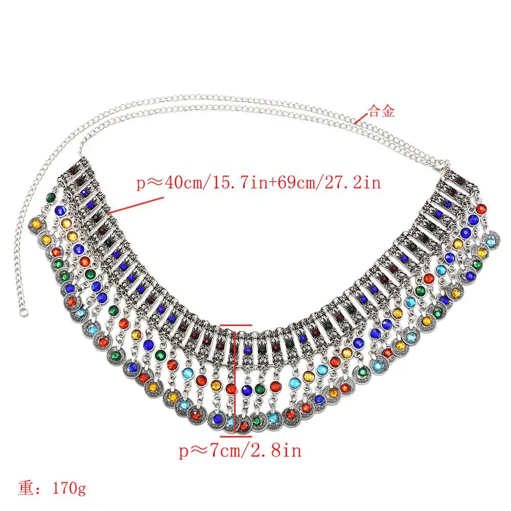 Turkish Coin Long Tassel Belly Chains for Women Colorful Crystal Waist Dance Belt India Gypsy Statement Beach Jewelry