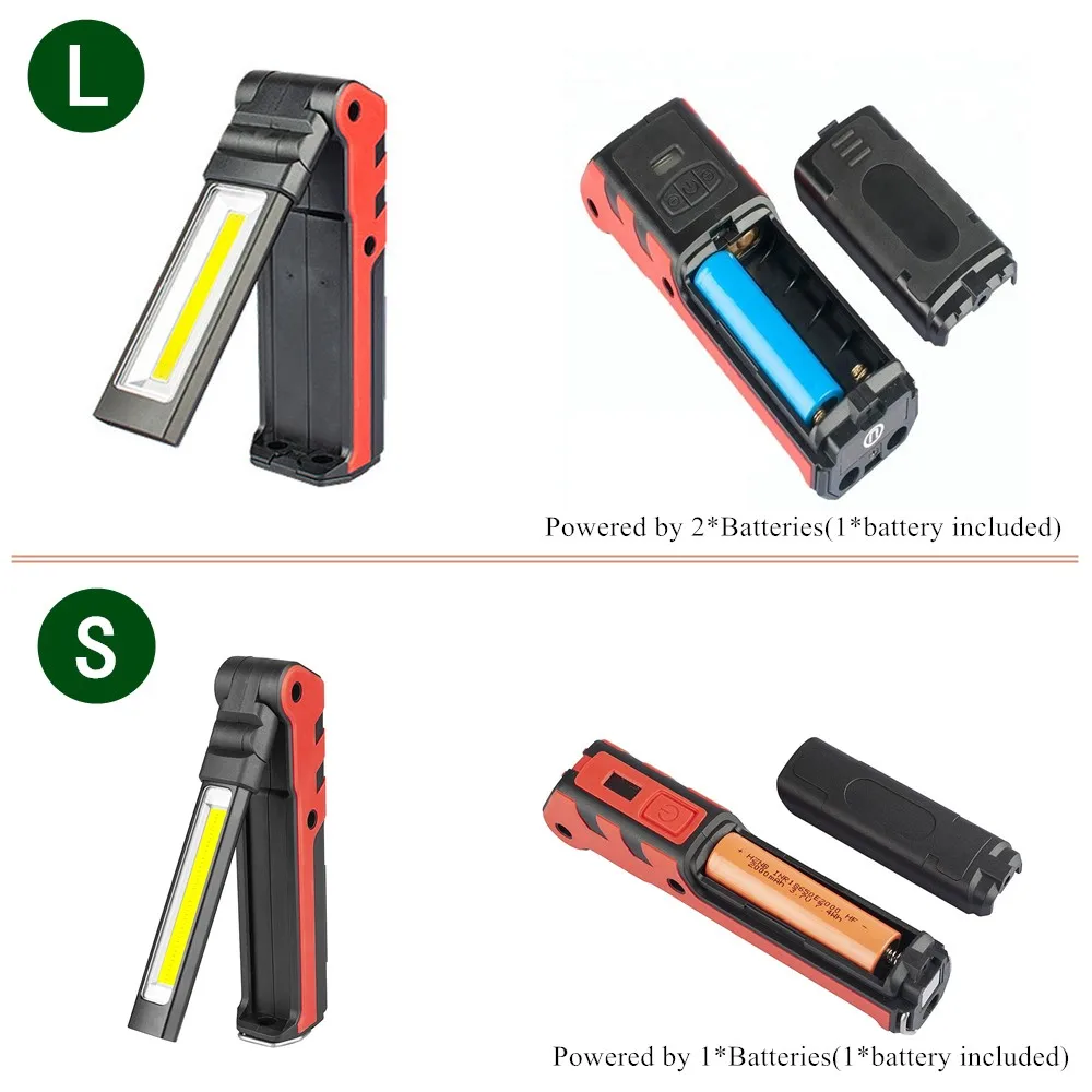 USB Rechargeable Working Light Dimmable COB LED Flashlight Inspection Lamp with Magnetic Base & Hook Outdoor Power Bank