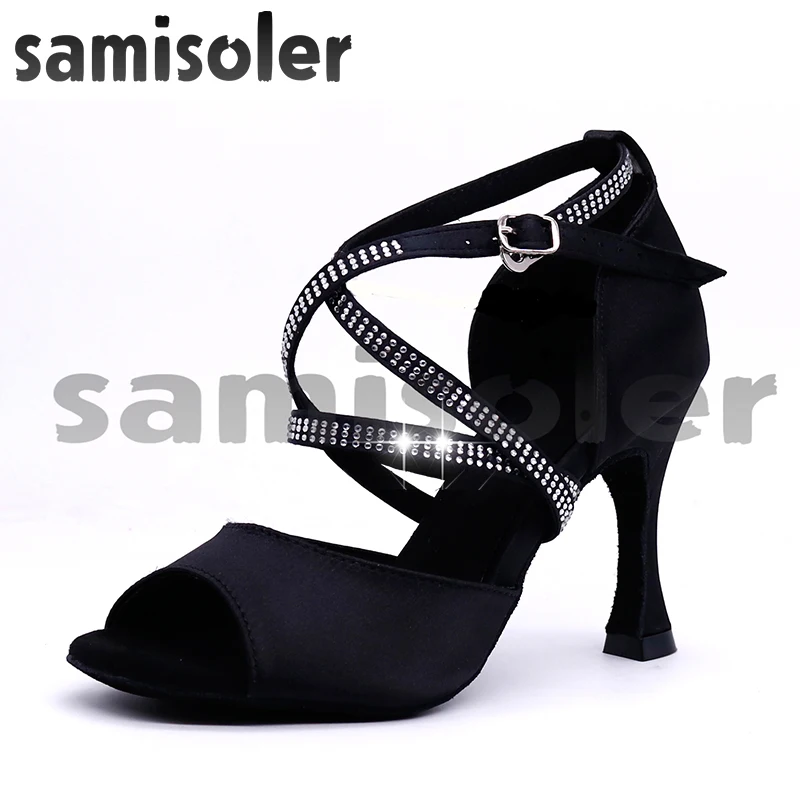 

Samisoler Satin Style Ballroom Dance Shoes Women with Black Party ladieslatin dance shoes black Women Latin Dance Shoes