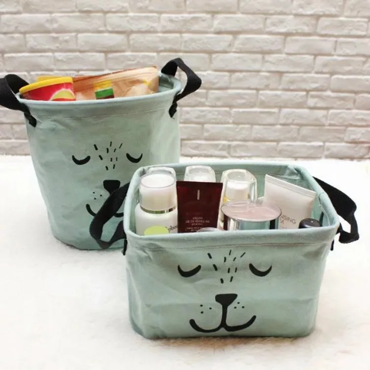Linen Dressing Desk Box, Sundries Storage Case, Home Cotton Organizer Case, Cloth Cosmetic Stationery, Cartoon Print Storage Box