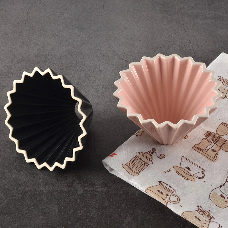 Espresso Coffee Filter and Wooden Tray Flowers Ceramic Coffee Filter Cup Coffee Accessories Funnel Drip Hand Cup Filter