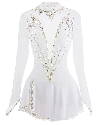 Vestido de patinaje artístico blanco, falda de patinaje sobre hielo de manga larga, Spandex, hecho en China