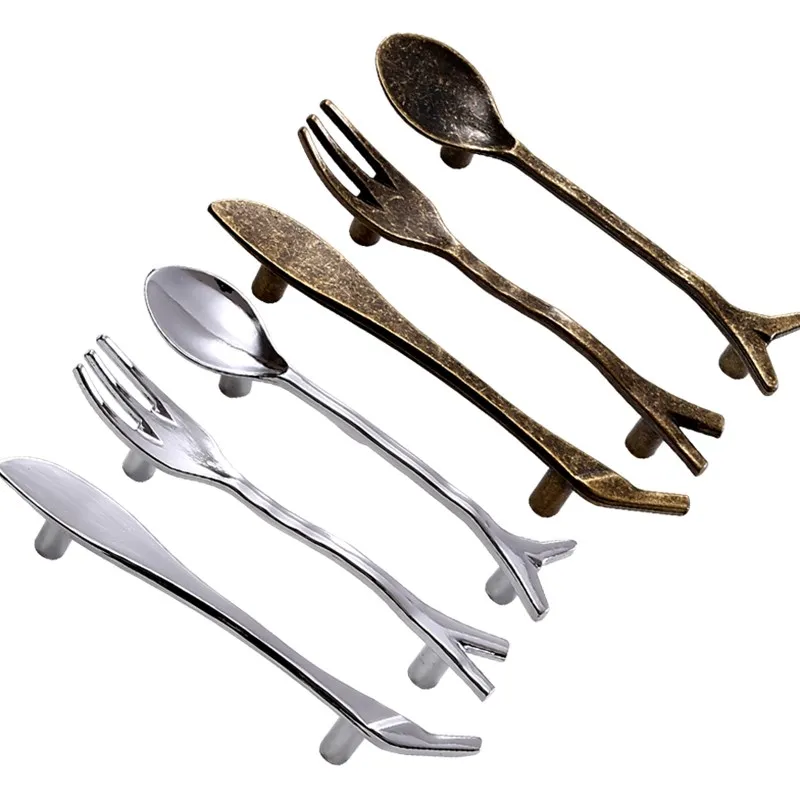 Tableware cutlery spoon green bronze bright silver handle modern minimalist kitchen bedroom handle drawer cabinet handle