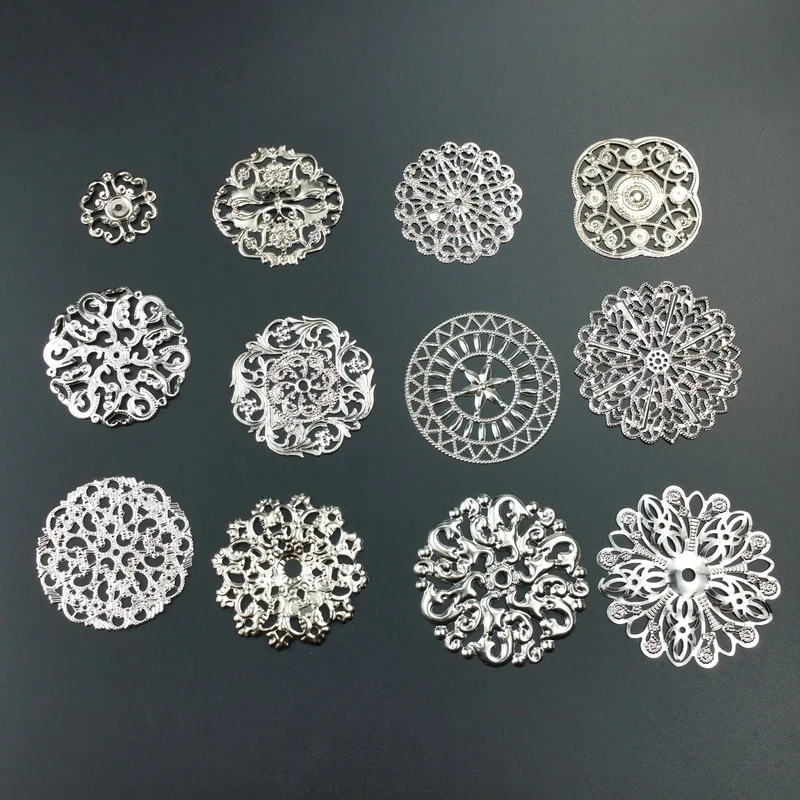 20Pcs/lot Various styles Filigree  Round Wraps Connectors Embellishments Findings metal craft cosplay accessories  Jewelry parts