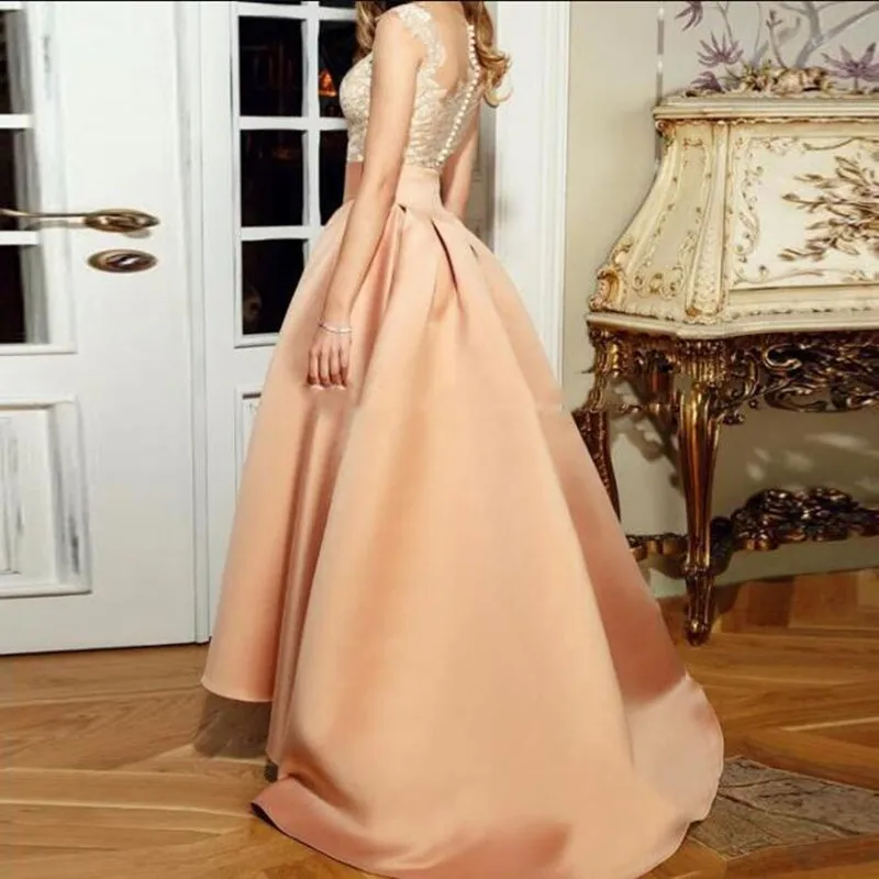 Red Carpet Elegant Long Skirt Champagne 2019 Saia New Arrival Skirt Women Faldas Pleated Hi Low Formal Party Skirt Floor Length