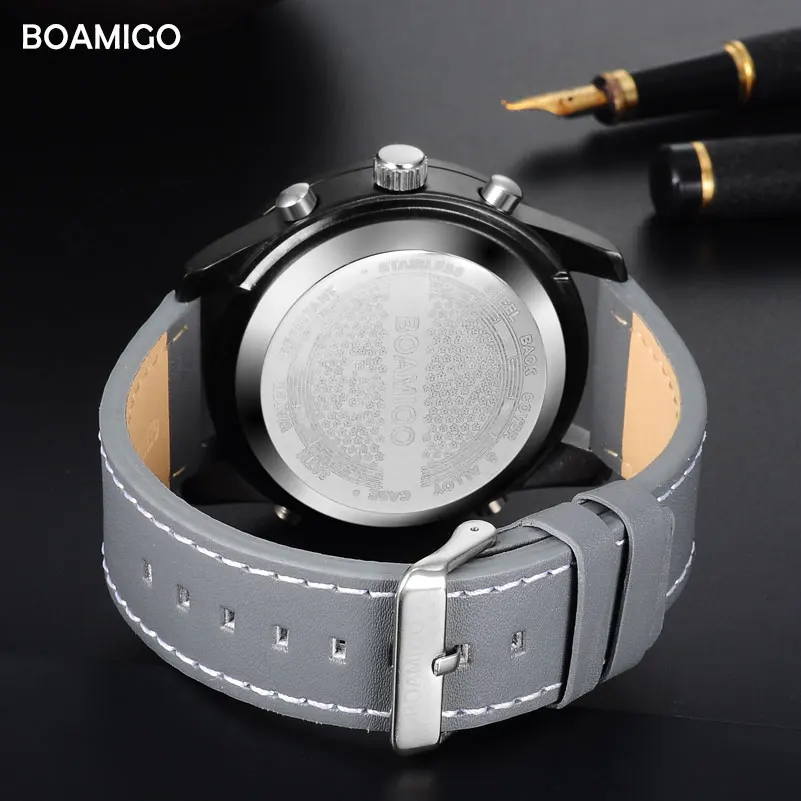 Men Sports Watches BOAMIGO brand man leather LED digital quartz watches wristwatches 30M water resistant relogio masculino clock