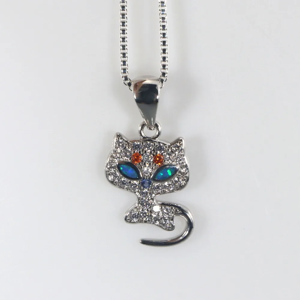 

JLP1765 New Hot Cute Cat Zircon Blue Opal Pendant Necklace Ms. Jewelry Gifts