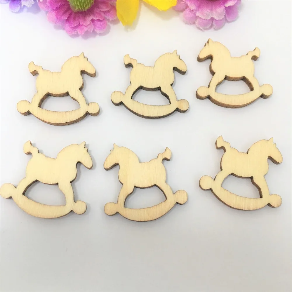 50pcps Rocking Horse Wooden Shapes Craft Baby Shower Nursing Theme Scrapbooking Decorated Chocolate Favors