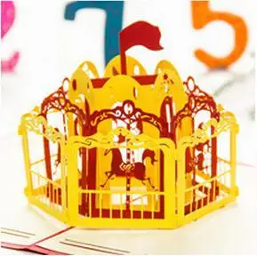 Fashion Hot 3D Merry-Go-Round Greeting Cards for Valentine/Children/Kids,Creative Hollow Out Handmade Romantic Invitation Cards