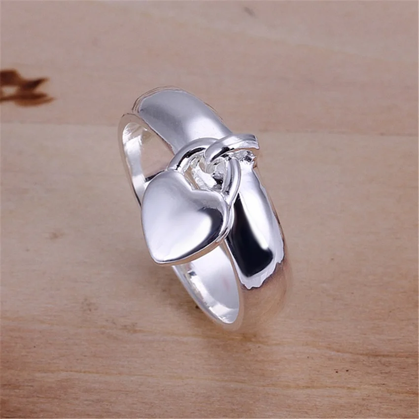 Wholesale , jewelry silver color heart lock ring Charms fashion for women wedding engagement Ring hot gift JSHR133