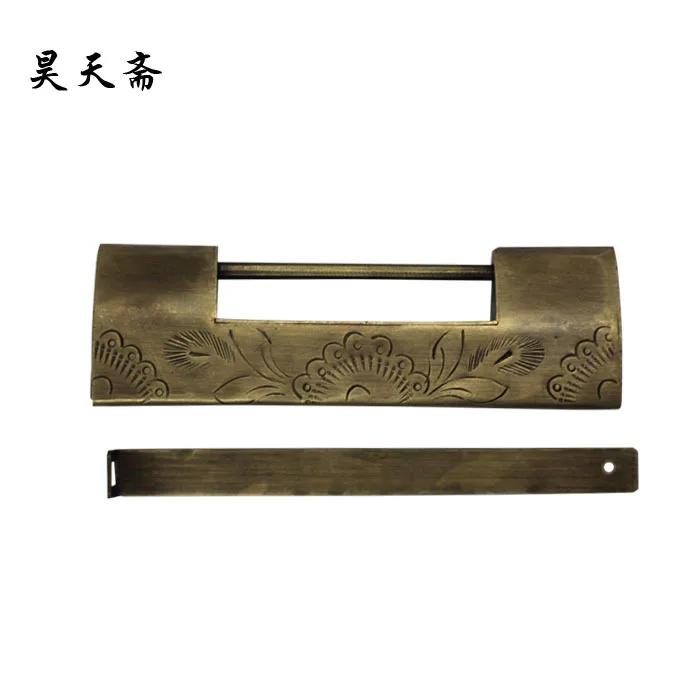 

[Haotian vegetarian] bronze Chinese antique brass lock wooden door padlock HTH-041 12cm carved Tongsuo