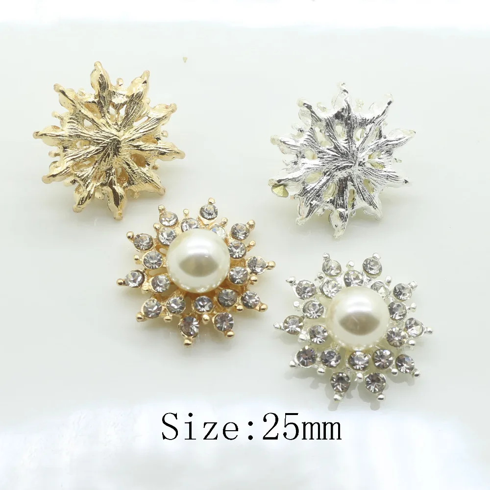 Round Pearl Rhinestone Metal Clothing Button Crafts Wedding Decoration Hair Flower Center Scrapbooking 25mm Hot New 50 Pcs