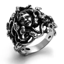 BONISKISS Vintage Style Men's Stainless Steel Greek Mythology Goddess Monster Medusa Snake Haired Ring Punk Biker Band Jewelry