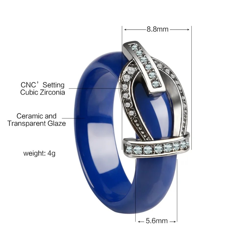 6mm New Princess Crystal Ring Crown Zircon Blue Pink Ceramic Engagement Rings For Women Girls Bride Wedding Fashion Jewelry Gift