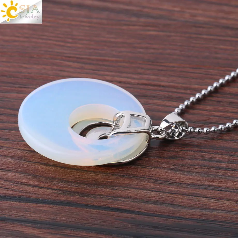 CSJA Natural Stone Necklaces & Pendants Hollow Round Spiral White Crystal Black Agates Lava Chakra Reiki Pendulum for Girls F864