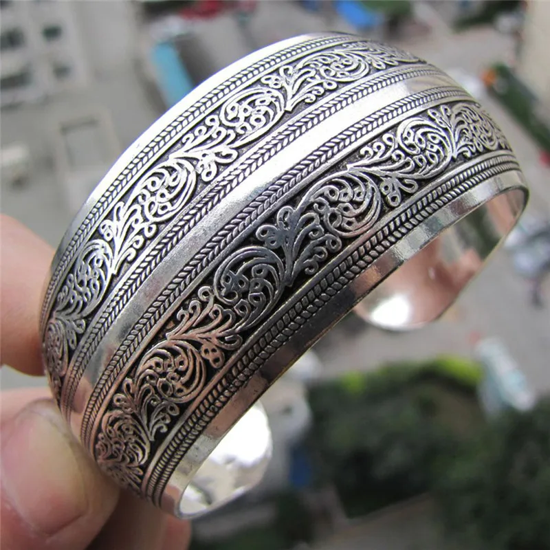 Jewelry Tibetan Vintage Carved Flower  Bangles Bracelet Antique Tibetan  Cuff Bracelets For Women  Wholesale