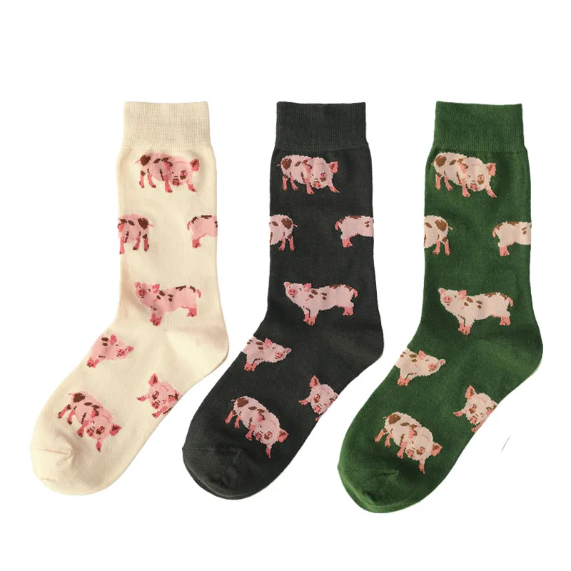 Japanese Women Cute Pet Mini Pig Crew Socks Lovely Sweet Pink Pigling Piglet Animal Cotton Short Sock