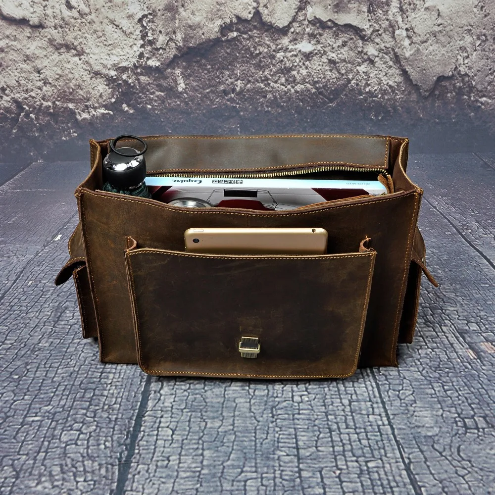 Men Original Leather Business Portfolio Best Professional Executive Lawyer Briefcase Computer Laptop Case Messenger Bag 2058-n