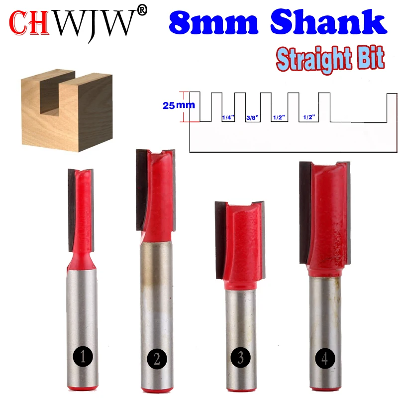 1PC 8mm Shank high quality Short Straight/Dado Router Bit Set 1/4