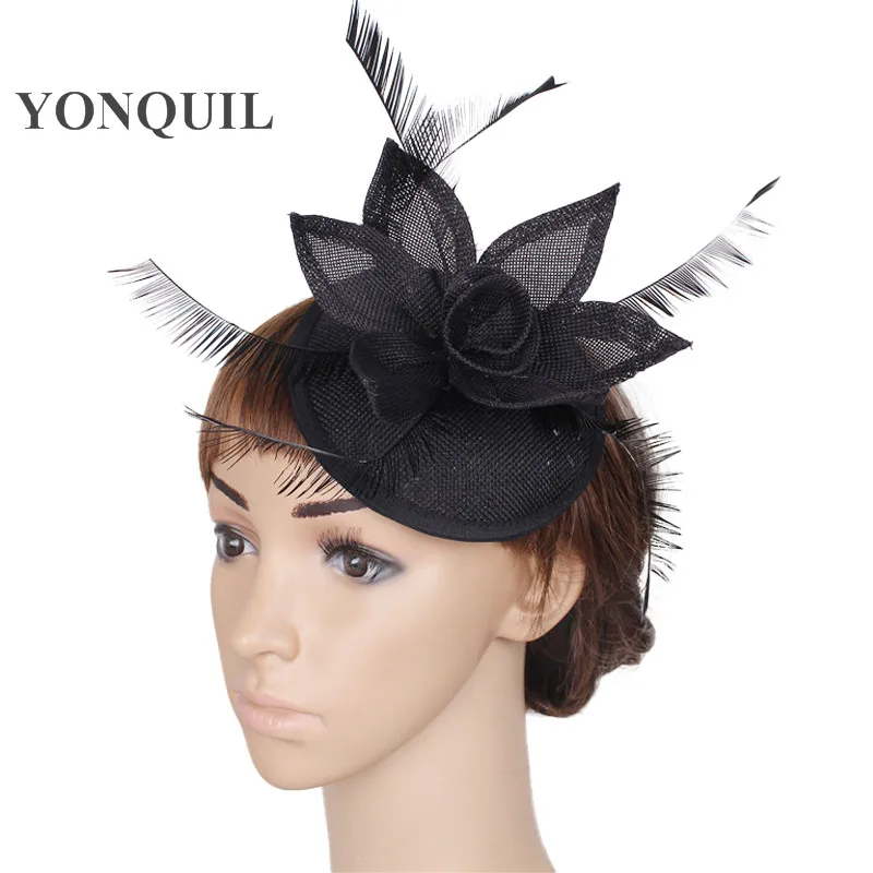 

Elegant Fascinators Imitation Sinamay Base With Feather Wedding Headwear Event Occasion Cocktail Hats Black Millinery