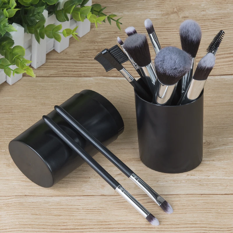 12pcs Black Makeup Brushes Set Face Powder Contour Blush Eyebrow Brush & Comb Eyelash Brush Pincel Maquiagem with Cylinder Case