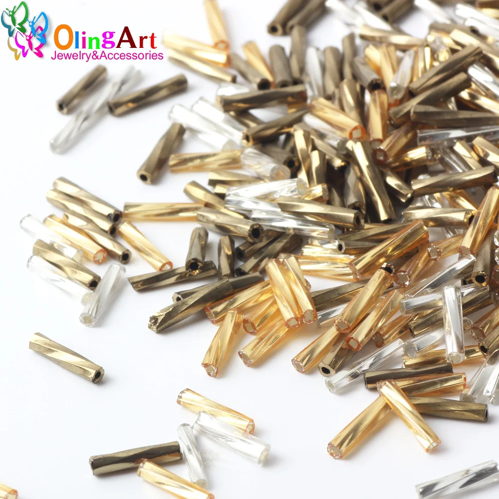 OlingArt New Mixed Color Tube 2x9mm 20g/Lot Twist Bugles Glass Seed Beads DIY Bracelet Choker Necklace Jewelry Making