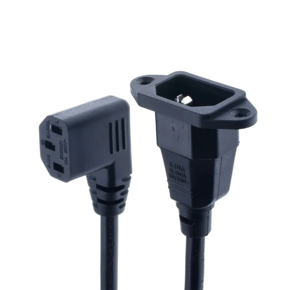 IEC320 C14 to C13 Extension cord,C14 with screw holes and C13 Right Angled Short,60cm lenght,H05VV-F 3G 0.75MM
