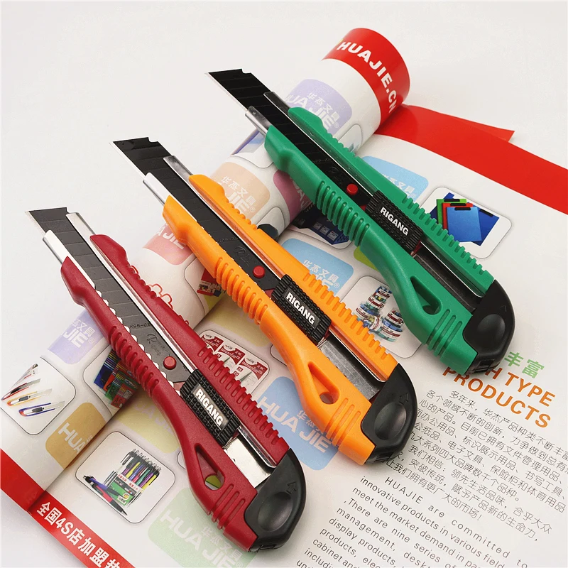 High Quality plast and steel Large Size Utility Knife Auto-lock Paper Cutter With spare blade School and Office Stationery Tools