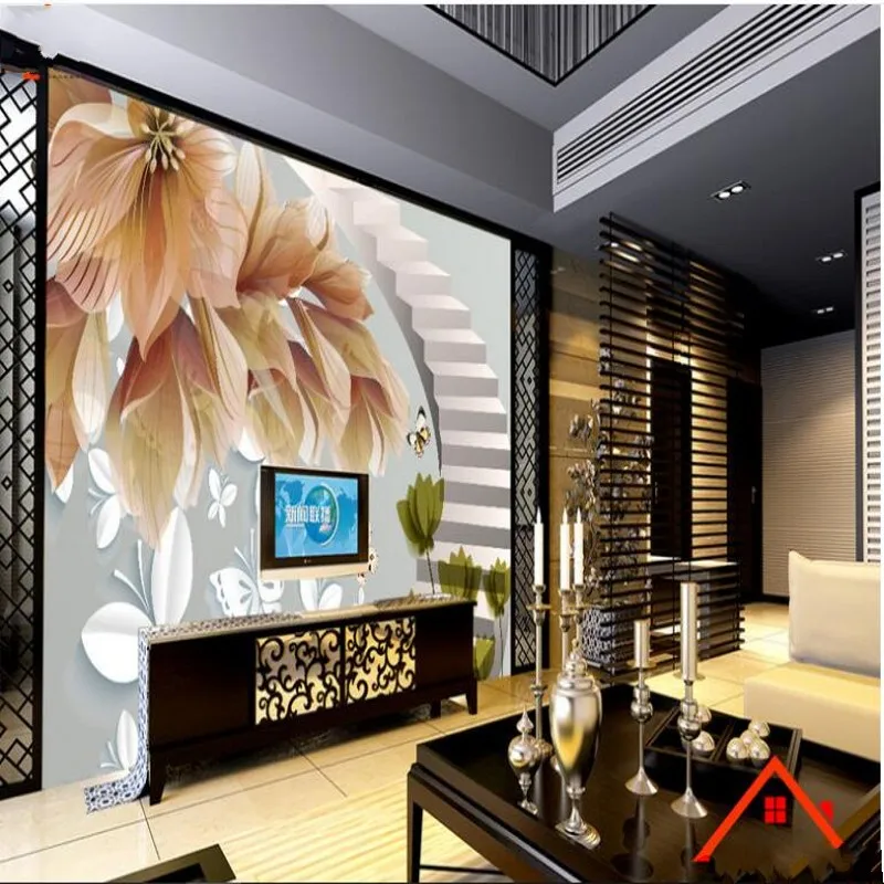 

wellyu Custom large mural 3D magnolia butterfly TV backdrop super green wallpaper papel de parede 3d para sala atacado