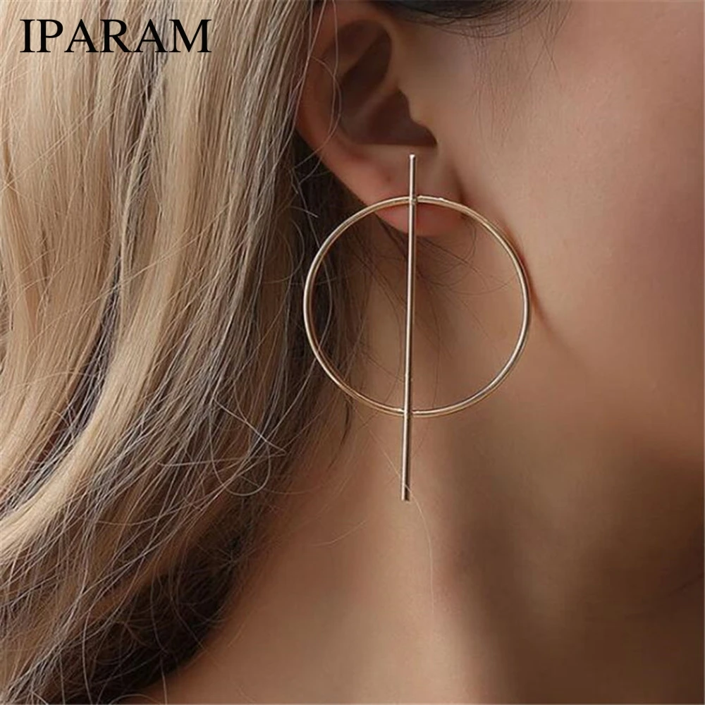 IPARAM Personality Exaggerated Geometry Big Circle Earrings Female Punk Glamour Fashion Gold Color Silver Color Earrings Jewelry