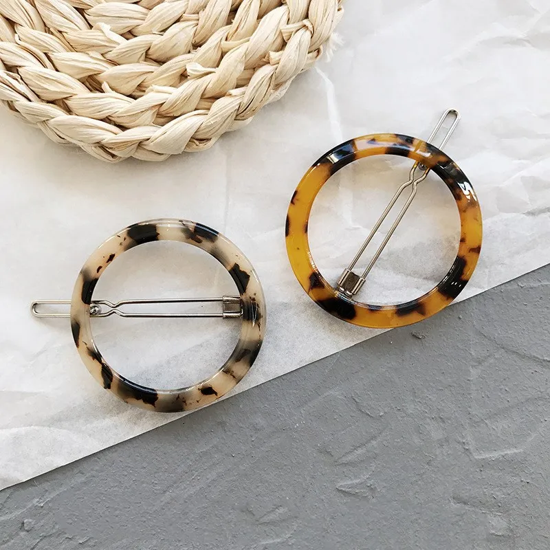 Leopard  Style Amber Heart Shape Acrylic acetic acid Hair Clips Geometric Round Barrettes Hairpin Women Hair Acccessories