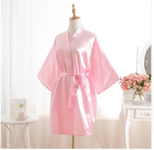 Woman Bathrobe Pajamas Silk Bridesmaid Bride Robe Sexy Women Short Satin Wedding Kimono Robes Sleepwear Nightgown Dress J-White