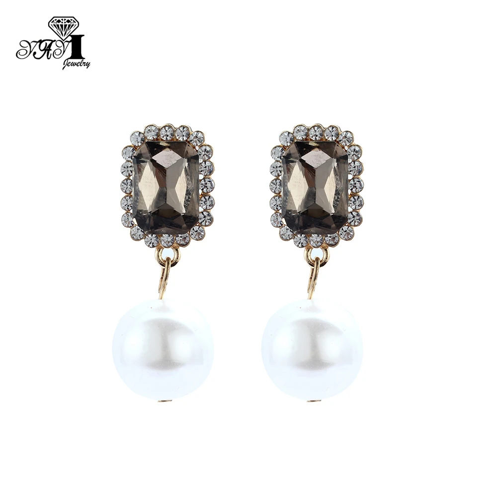 YaYi Jewelry New Gray Glass  Rhinestone Dangle Crystal Earring Women's Fashion Ancient Gold Color Gem Earrings Gift 1215