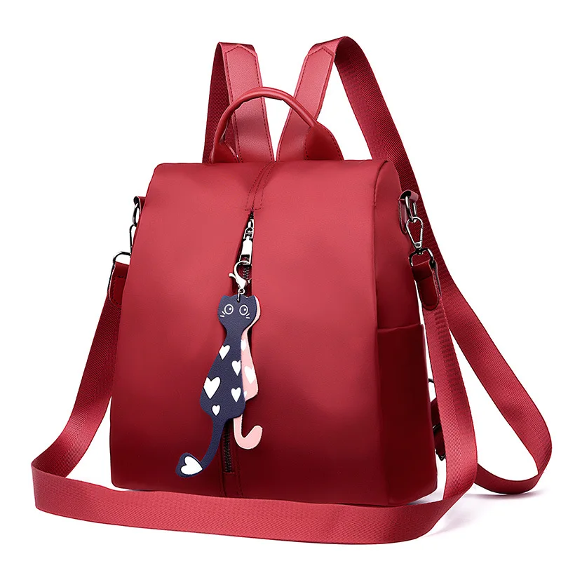 Yogodlns Frauen Rucksack Neue Mode Oxford Tasche Einfarbig Reise Rucksack Damen Kleinen Rucksack Mit Katze Anhänger – Detail 13