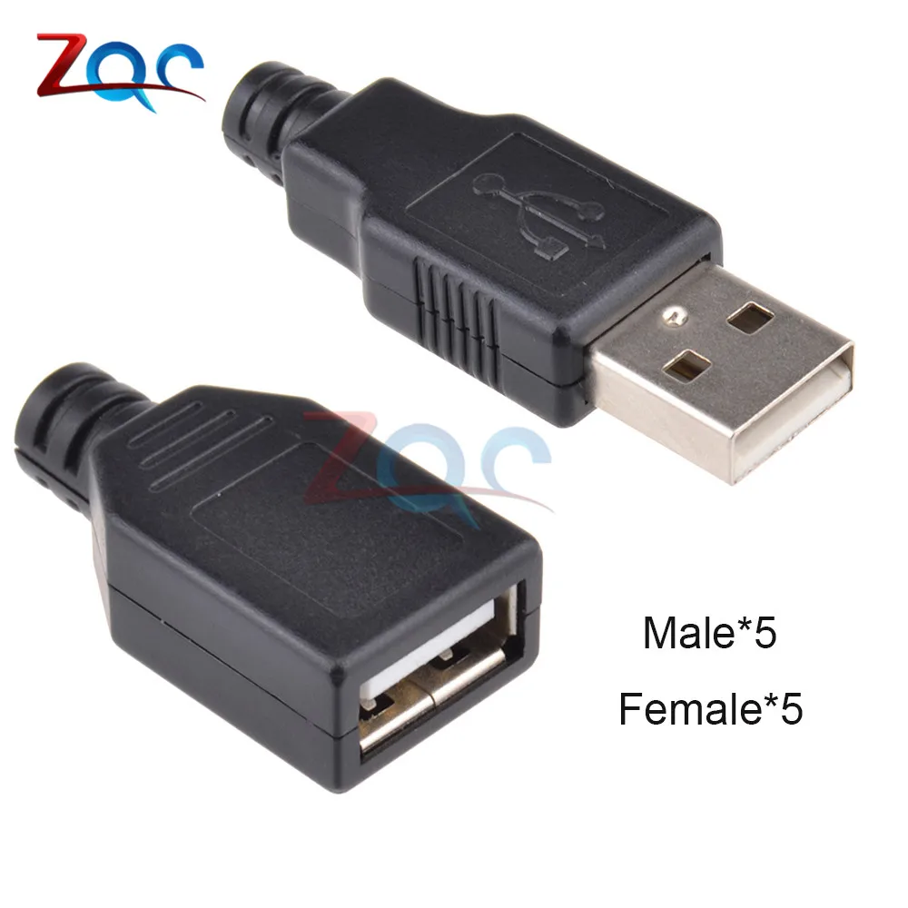 10pcs USB 2.0 Type A Male Adapter Female Socket USB 4 Pin Plug Socket Connector with Plastic Cover Type-A DIY Kits