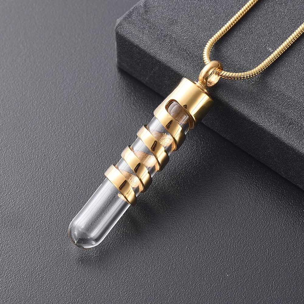 IJD10271 Stainless Steel Glass Container Cylinder Tube Urn Memorial Pendant Necklace,Memorial Ash Keepsake Cremation Jewelry