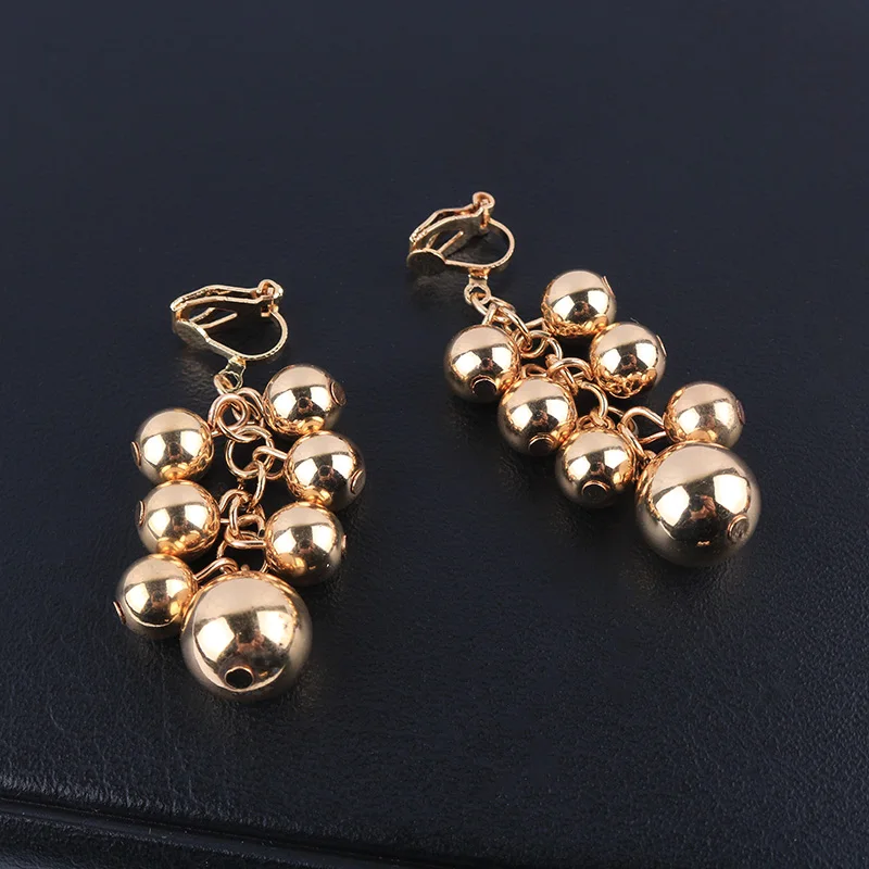 Elegant Grape Bunches Gold Beads Handmade Clip on Earrings for Women Wedding Party No Pierced and Pierced Ear Clips Jewelry